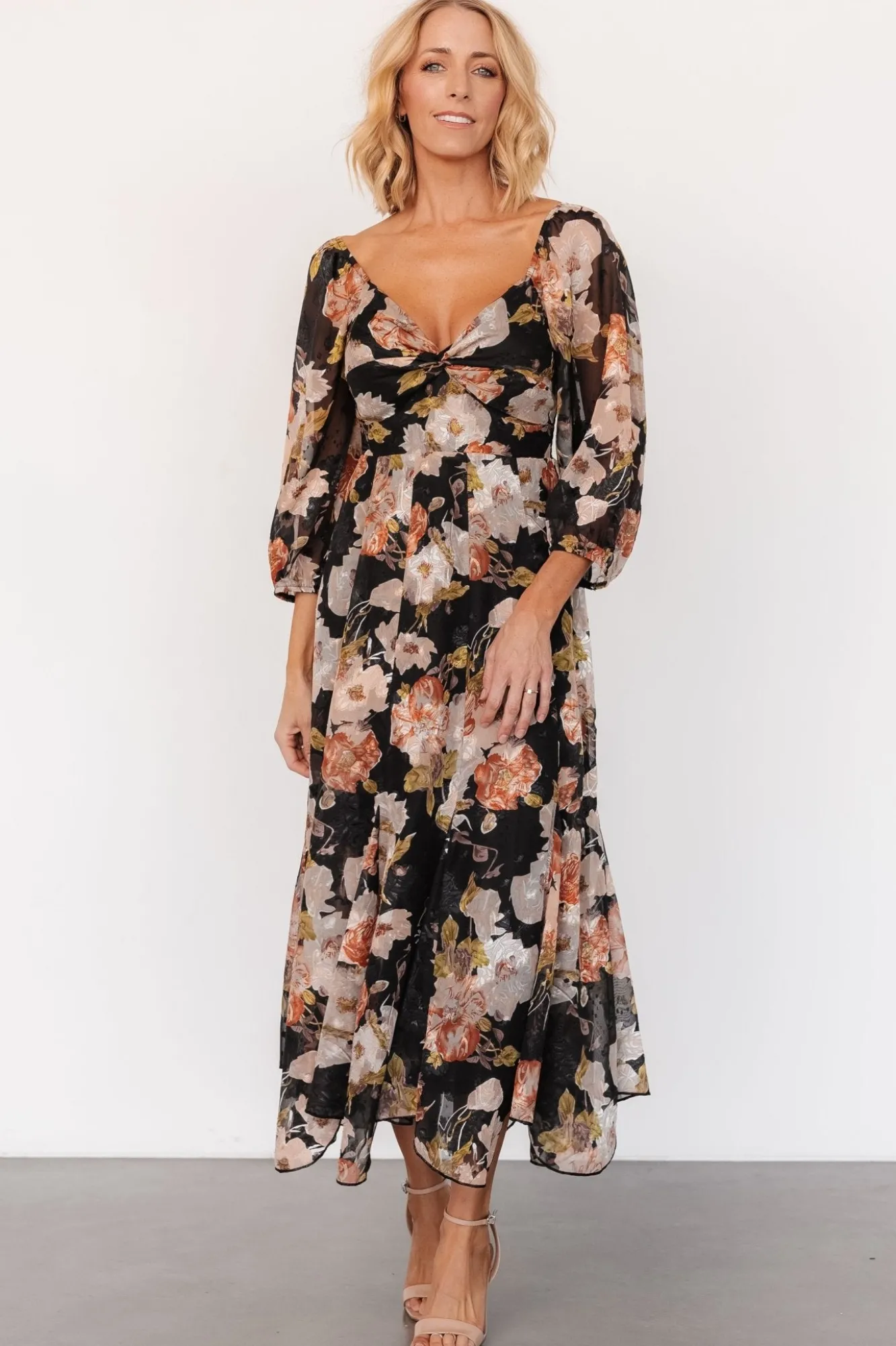 Baltic Born Etta Midi Dress | Black + Peach Floral