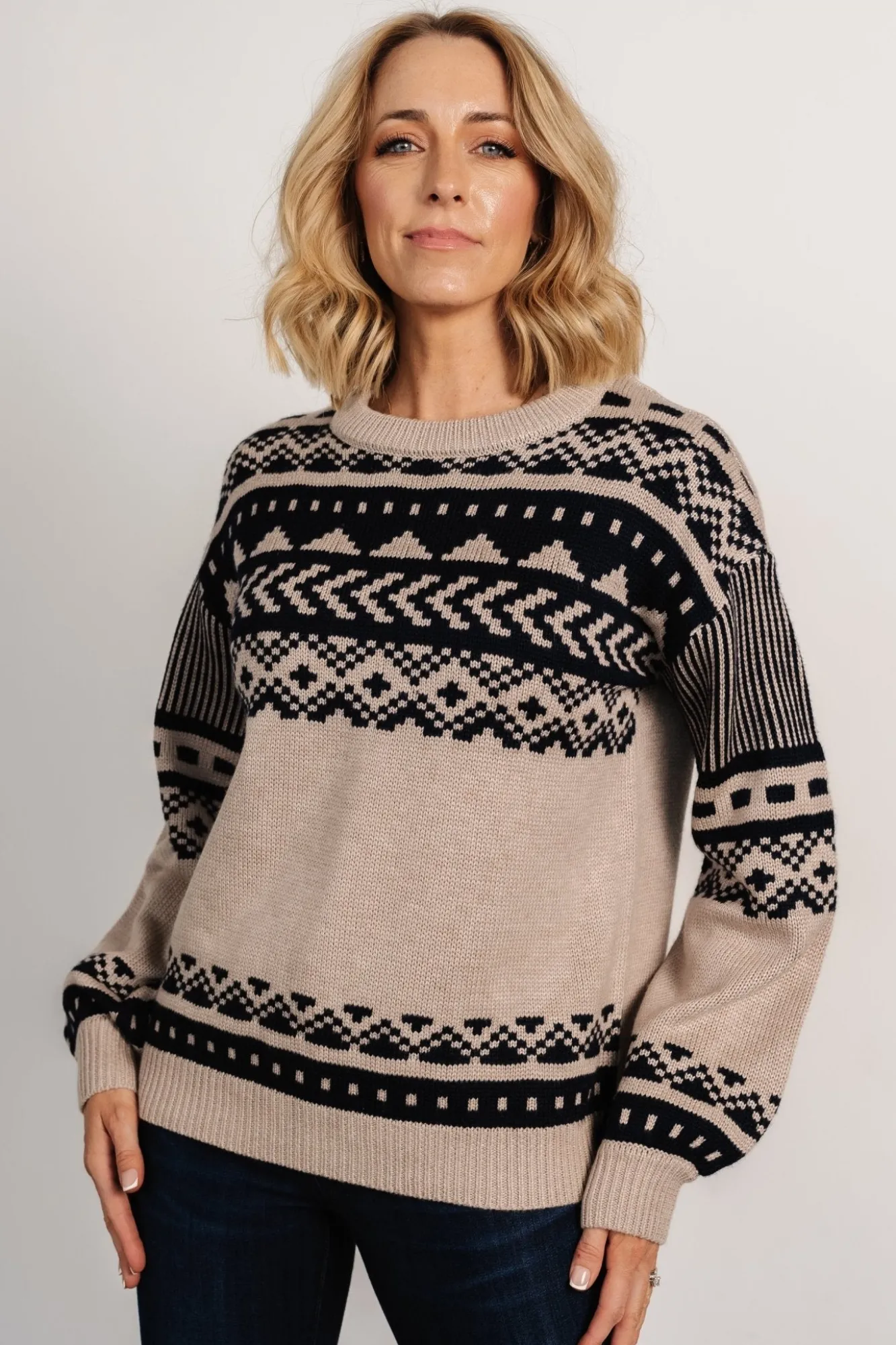 Baltic Born Eugene Sweater | Taupe + Navy