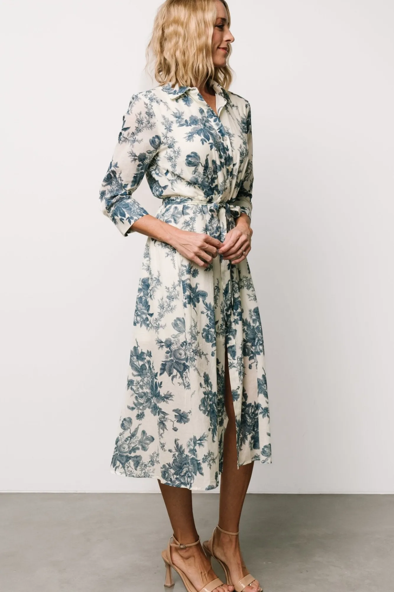 Baltic Born Eunice Button Midi Dress | Ivory + Blue Floral