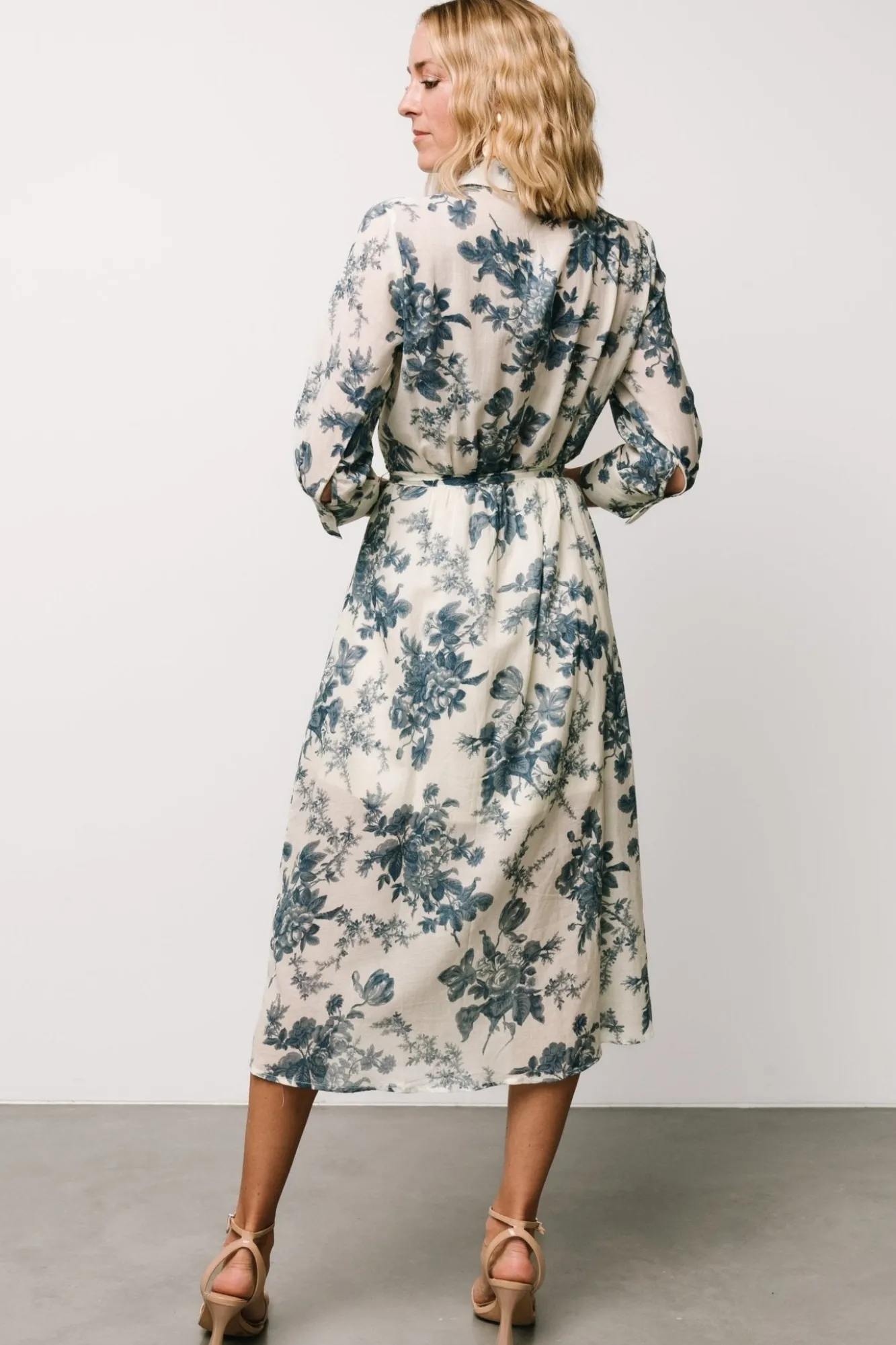 Baltic Born Eunice Button Midi Dress | Ivory + Blue Floral