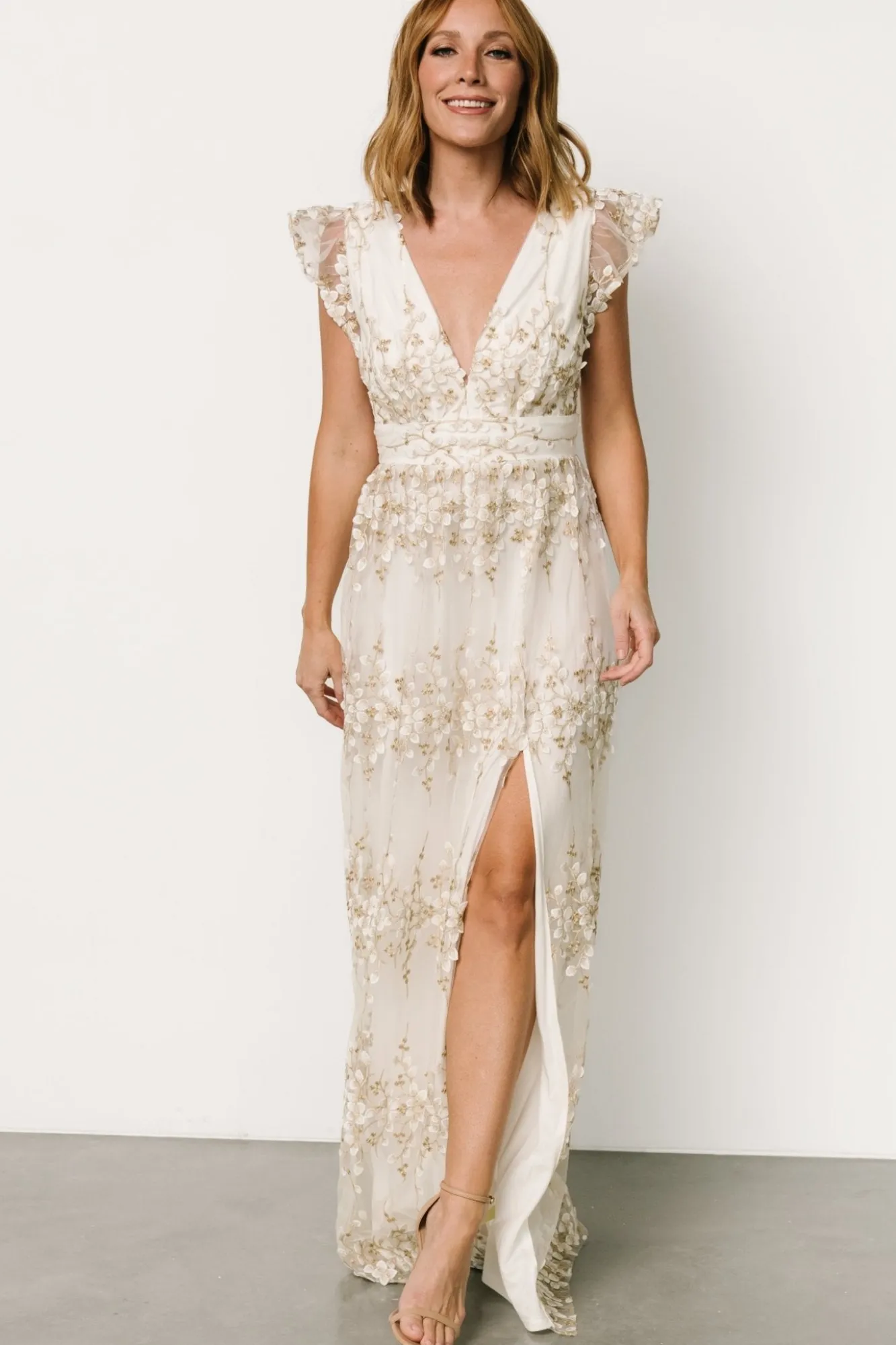 Baltic Born Eva Embroidered Maxi Dress | White + Gold