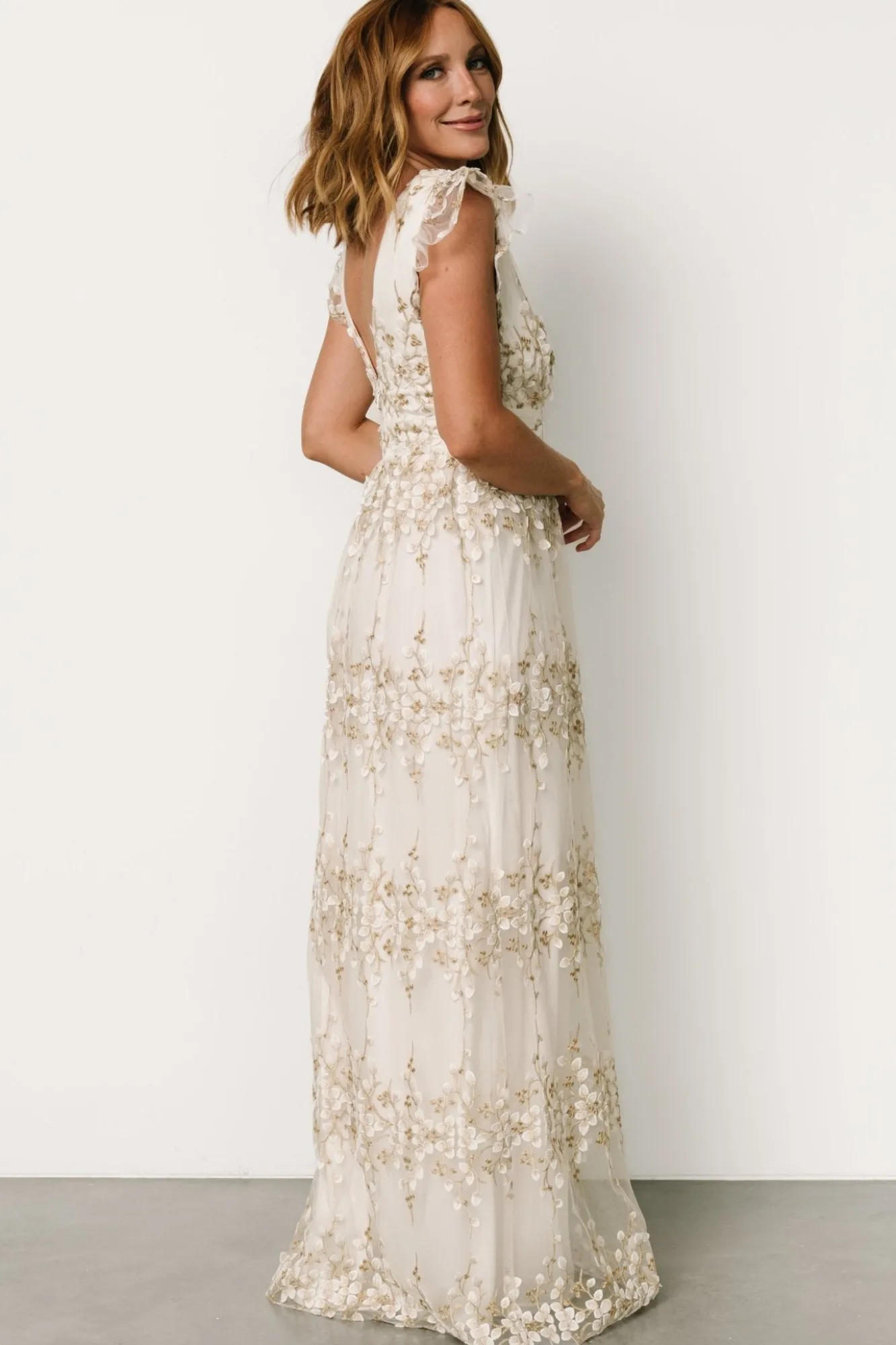 Baltic Born Eva Embroidered Maxi Dress | White + Gold