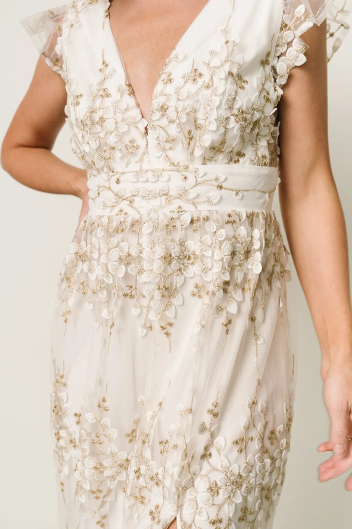 Baltic Born Eva Embroidered Maxi Dress | White + Gold