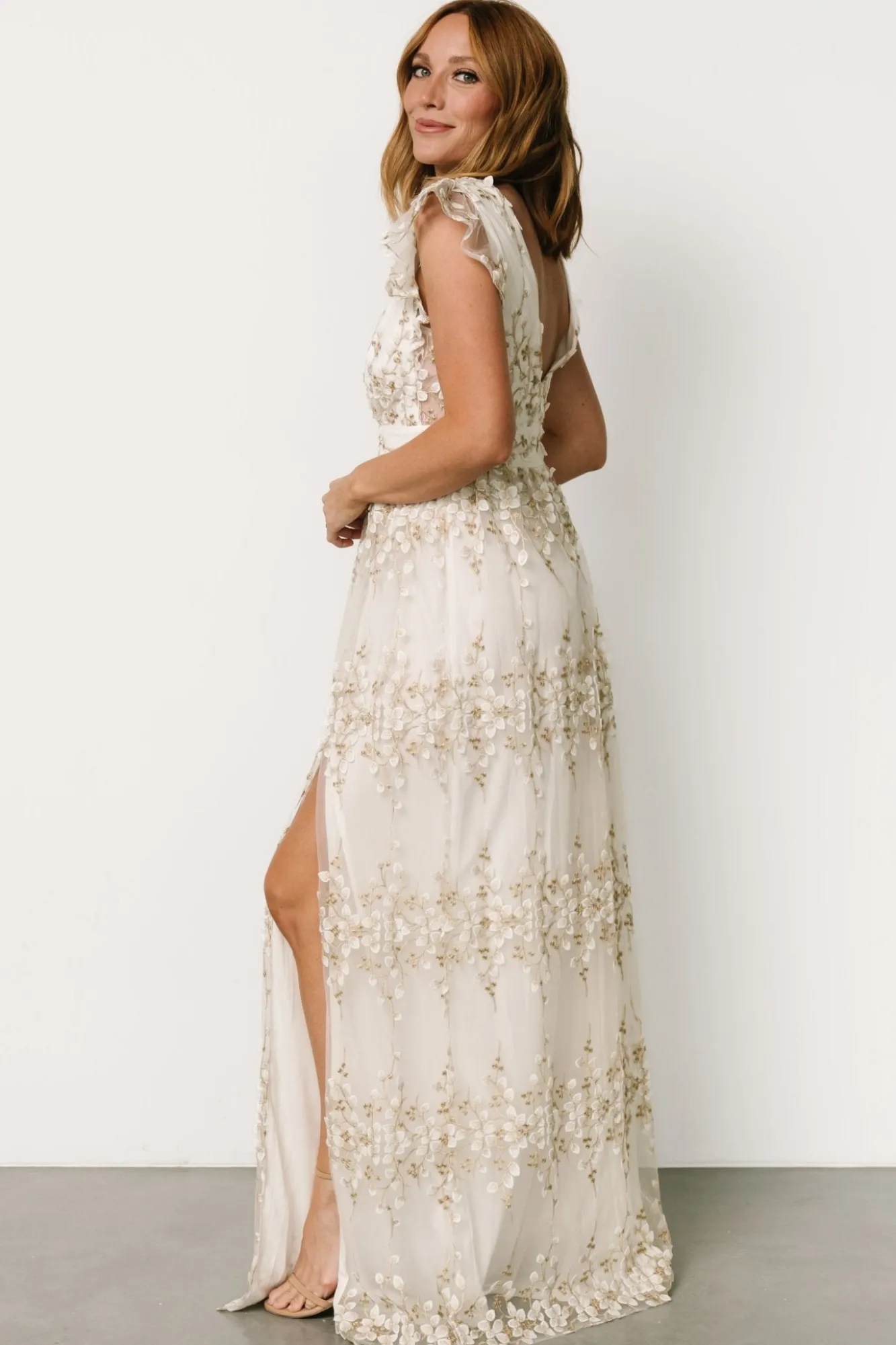 Baltic Born Eva Embroidered Maxi Dress | White + Gold