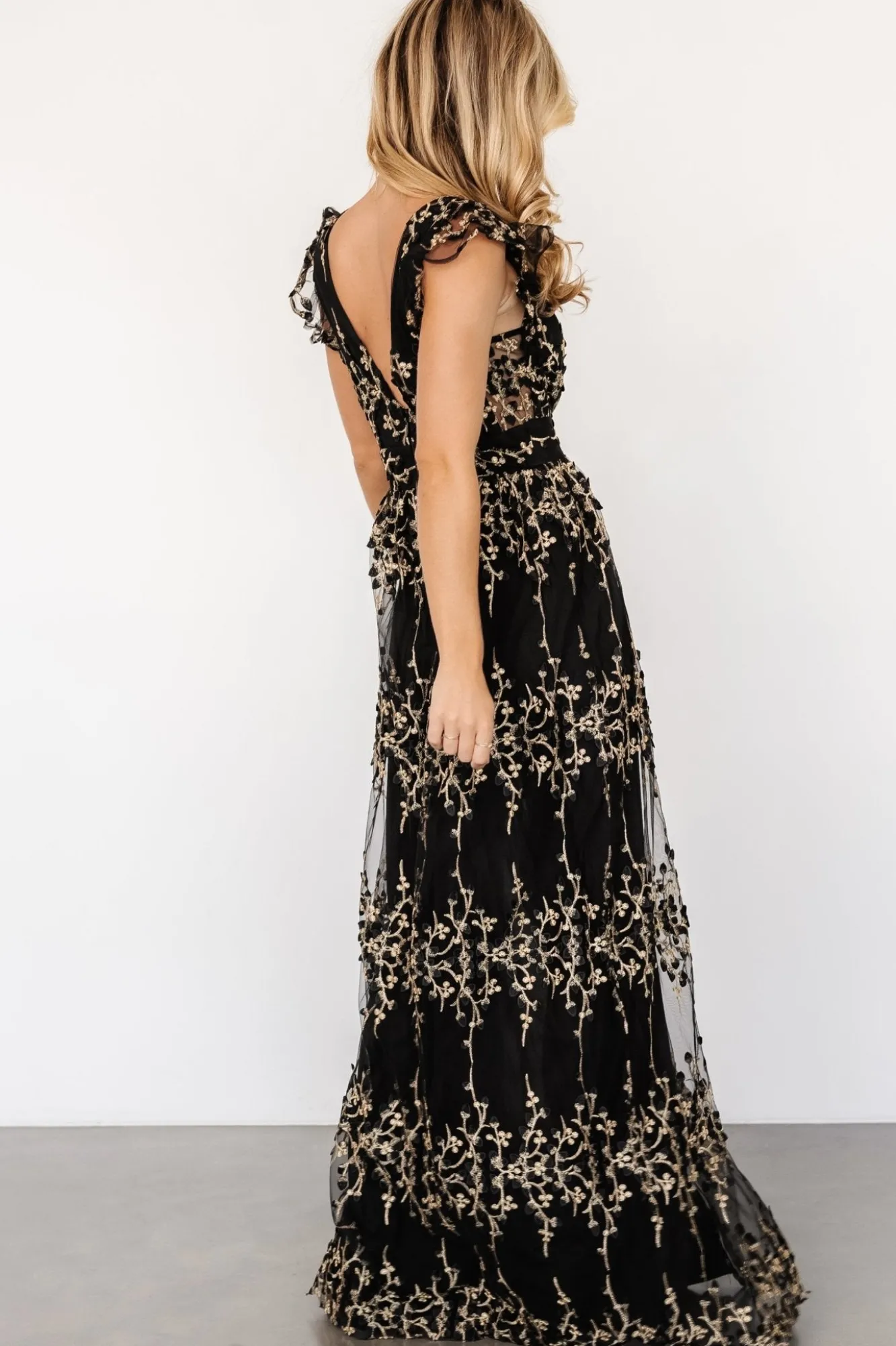 Baltic Born Eva Embroidered Maxi Dress | Black + Gold