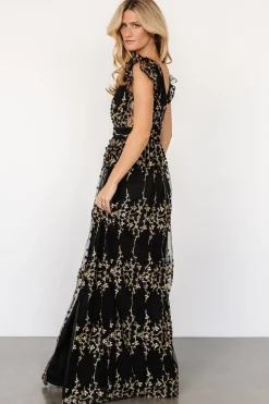 Baltic Born Eva Embroidered Maxi Dress | Black + Gold