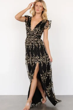 Baltic Born Eva Embroidered Maxi Dress | Black + Gold