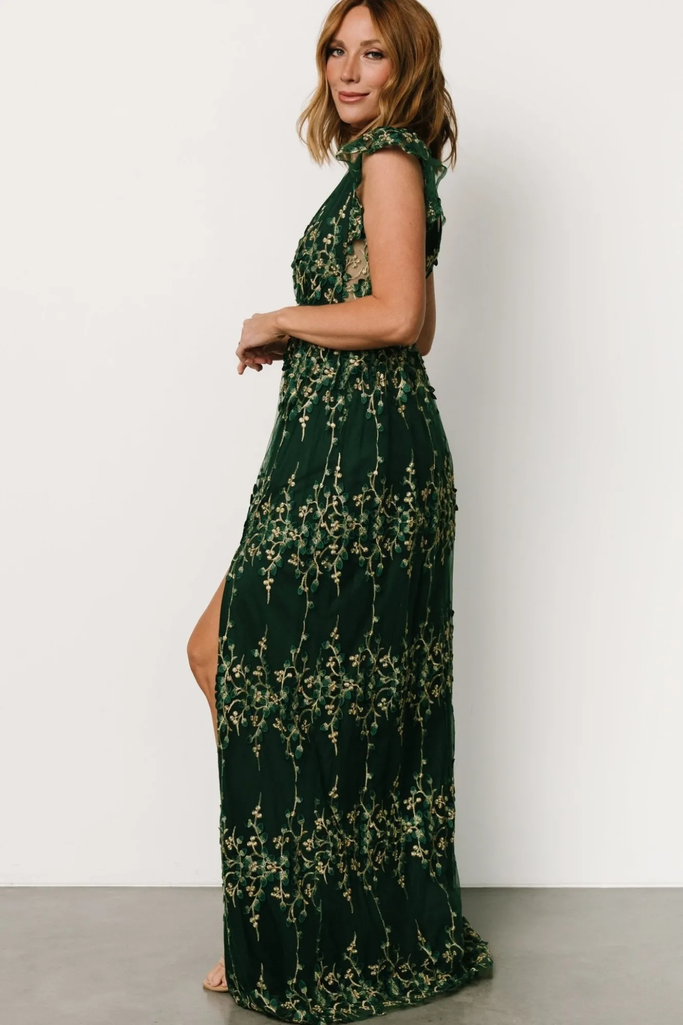 Baltic Born Eva Embroidered Maxi Dress | Green + Gold