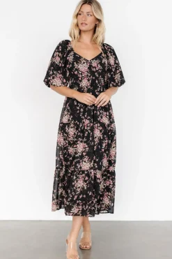 Baltic Born Evelette Dress | Black + Mauve Floral