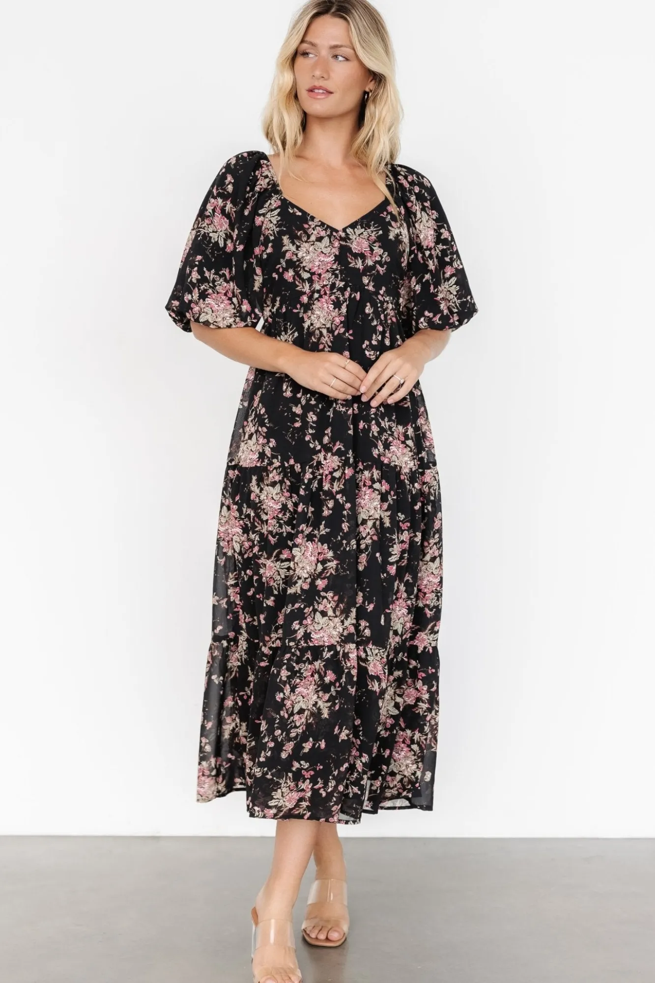 Baltic Born Evelette Dress | Black + Mauve Floral