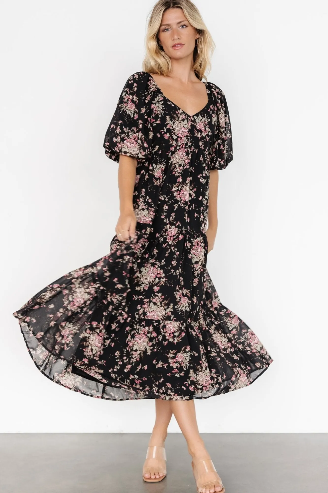 Baltic Born Evelette Dress | Black + Mauve Floral