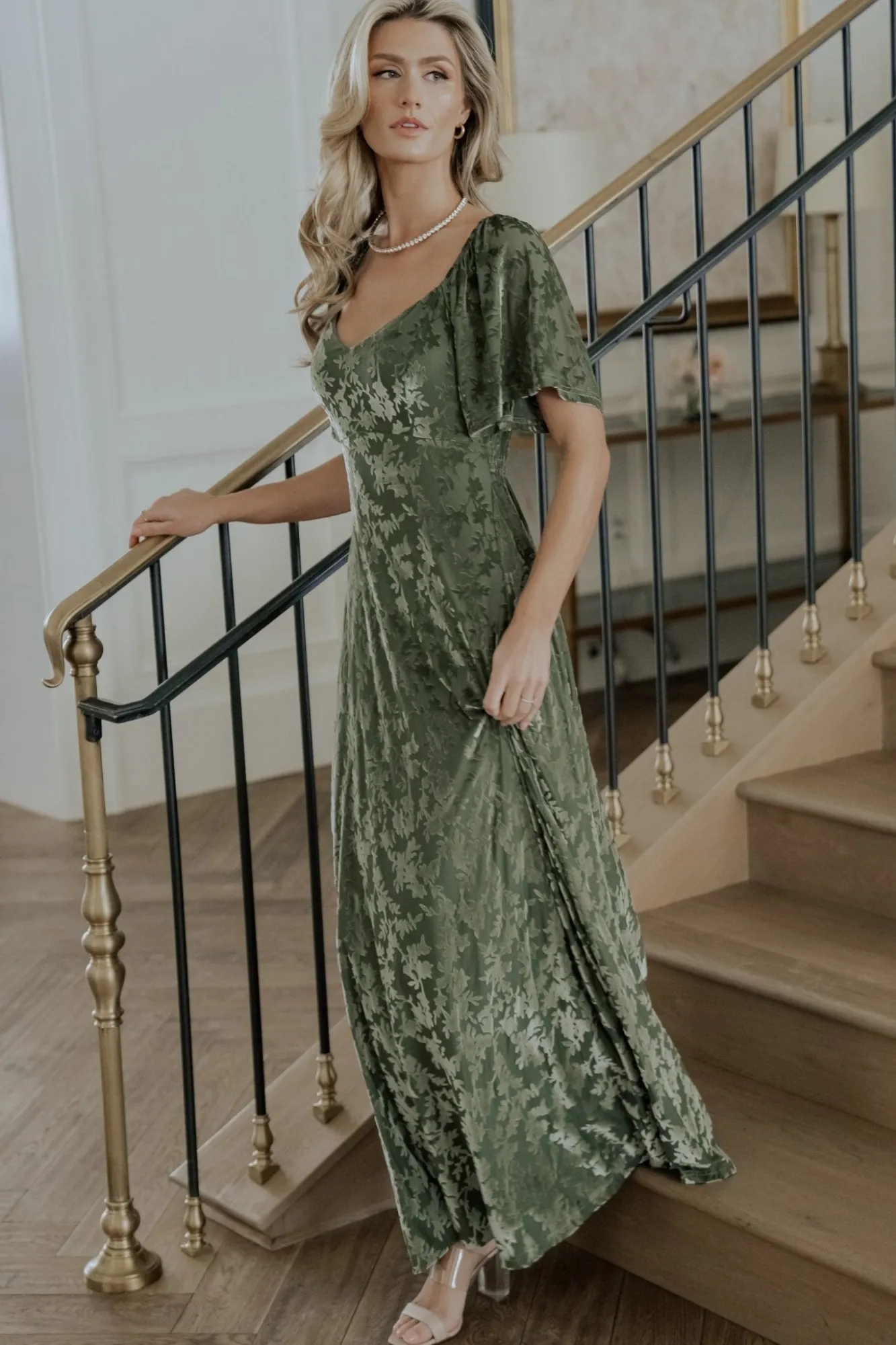 Baltic Born Everley Velvet Maxi Dress | Dark Sage