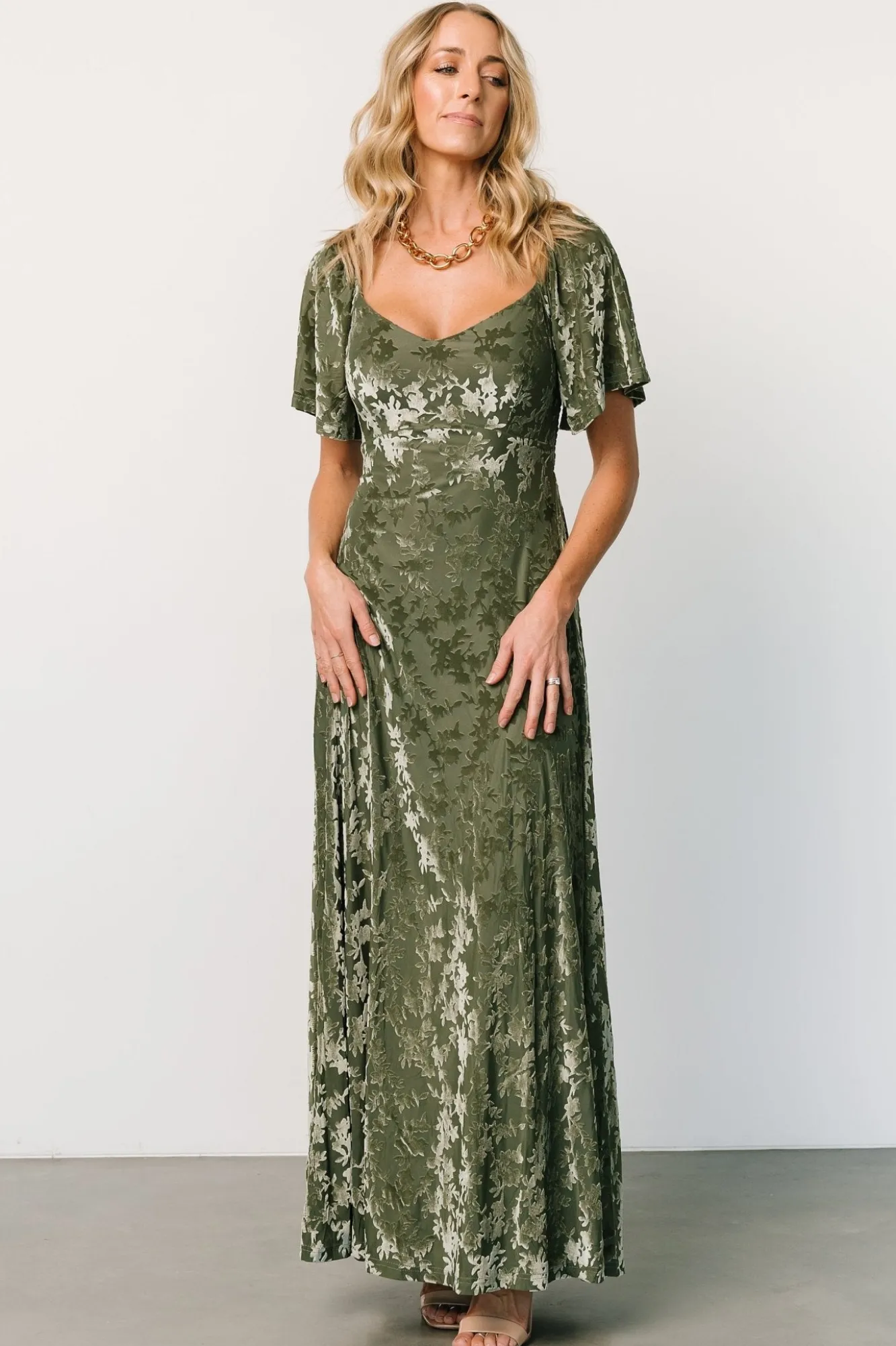 Baltic Born Everley Velvet Maxi Dress | Dark Sage