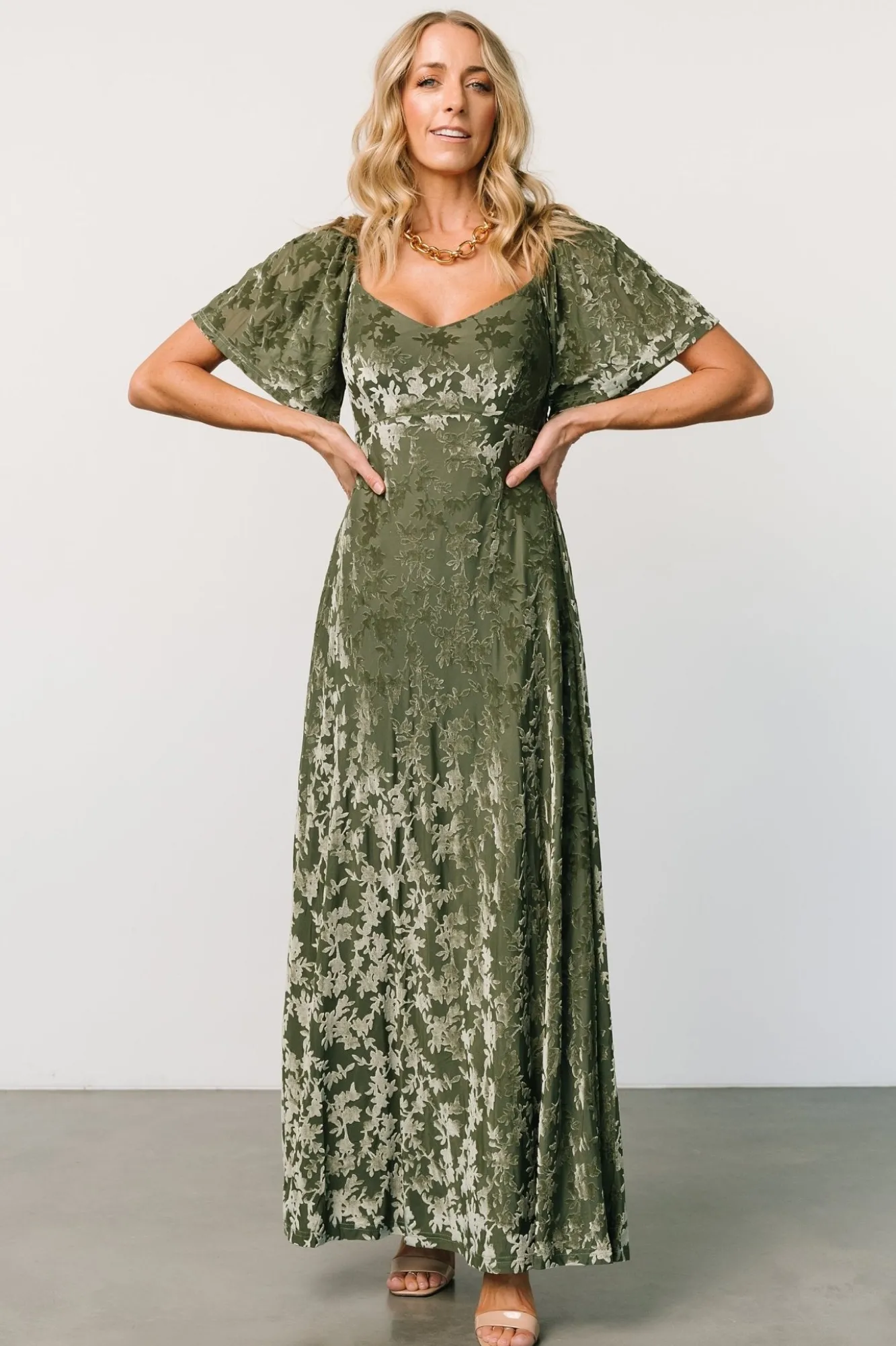 Baltic Born Everley Velvet Maxi Dress | Dark Sage