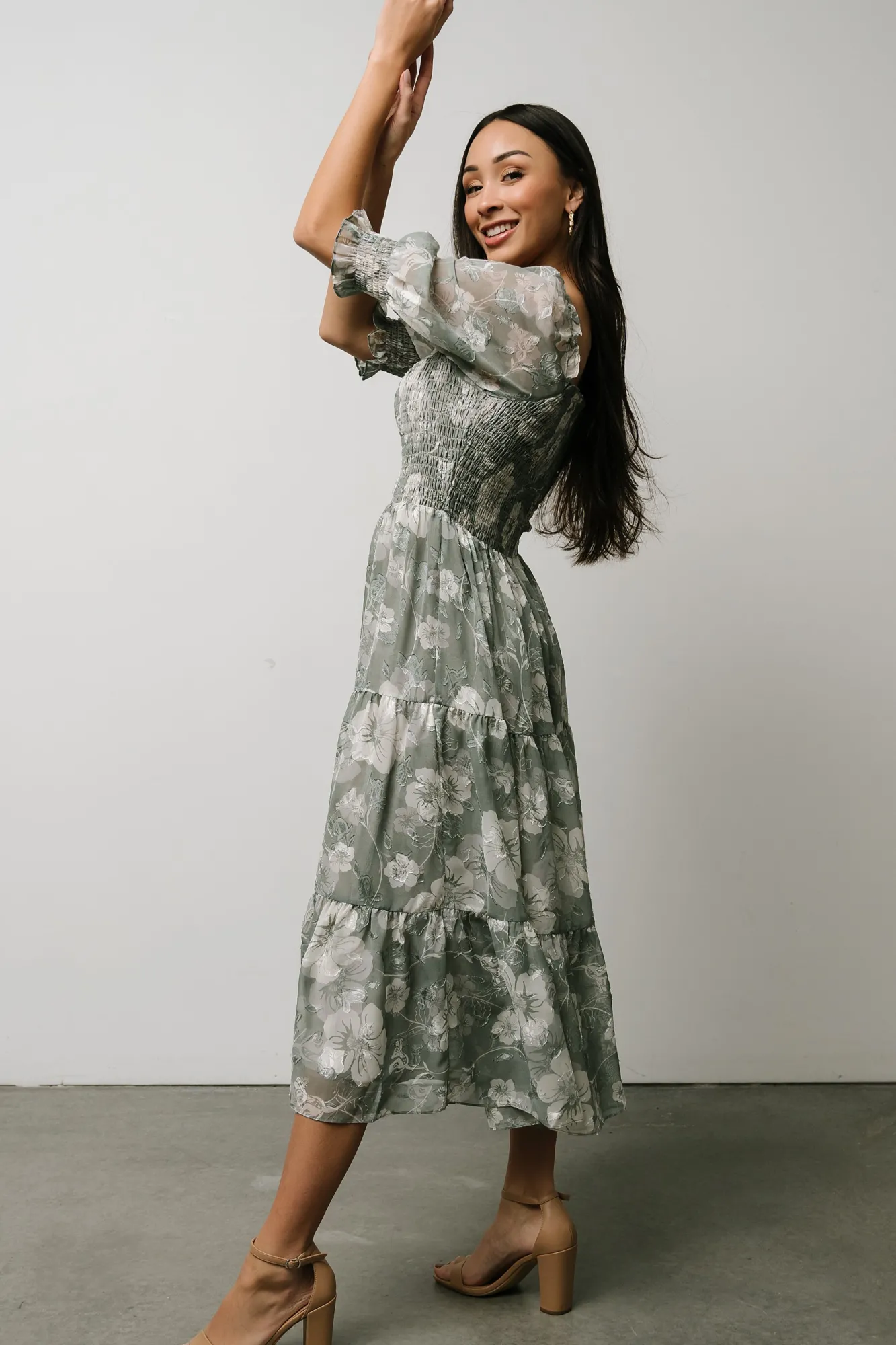 Baltic Born Fabian Jacquard Midi Dress | Dusty Sage