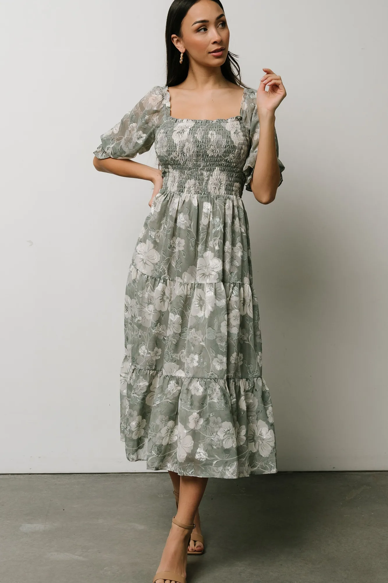 Baltic Born Fabian Jacquard Midi Dress | Dusty Sage