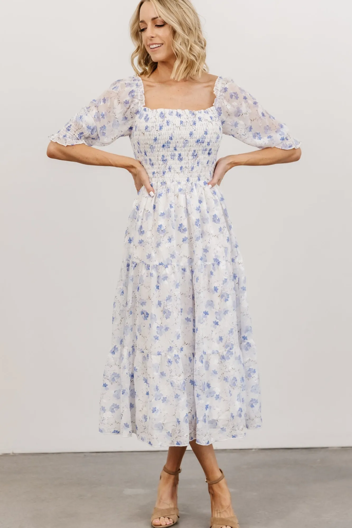 Baltic Born Fabian Jacquard Midi Dress | Blue Floral