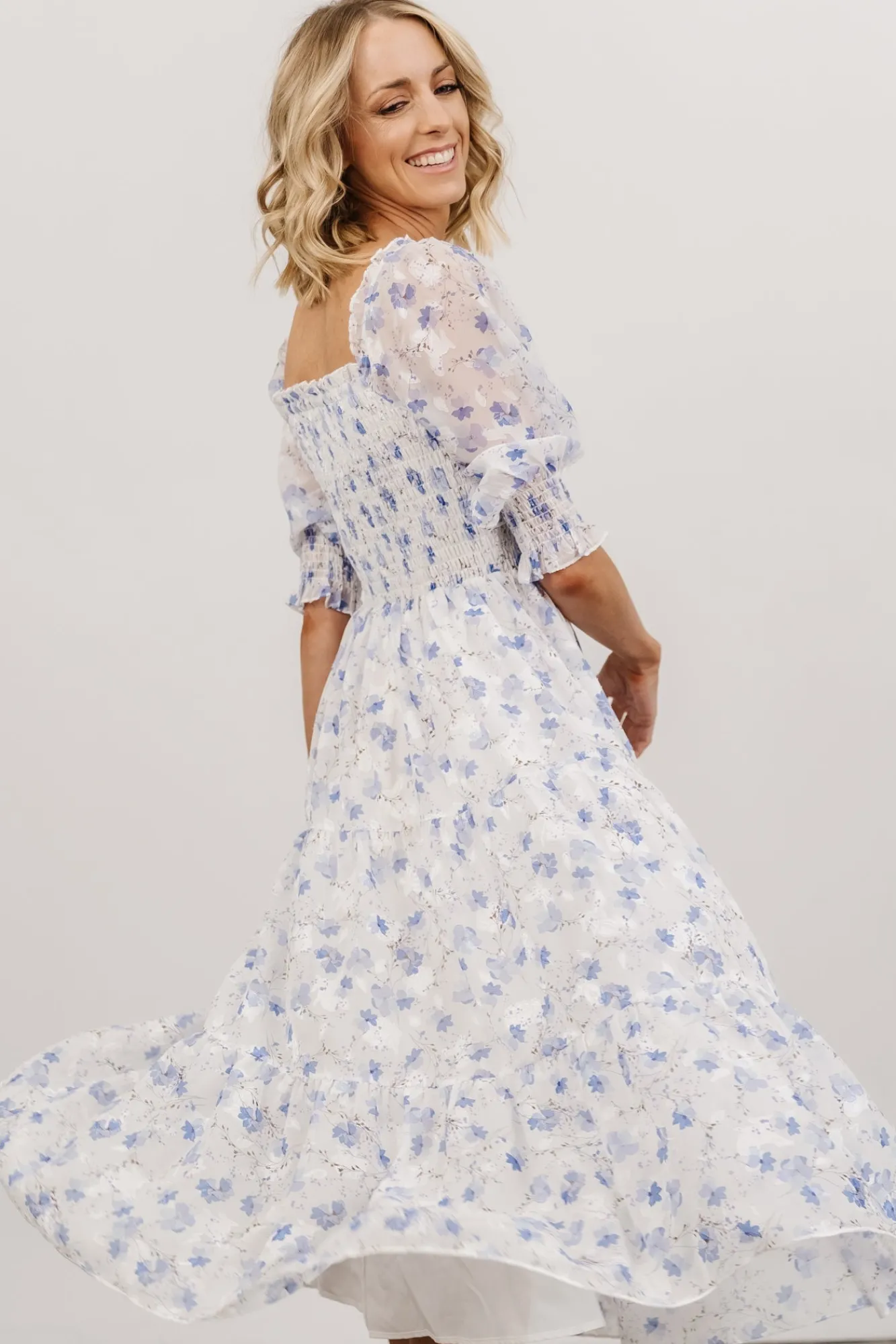 Baltic Born Fabian Jacquard Midi Dress | Blue Floral