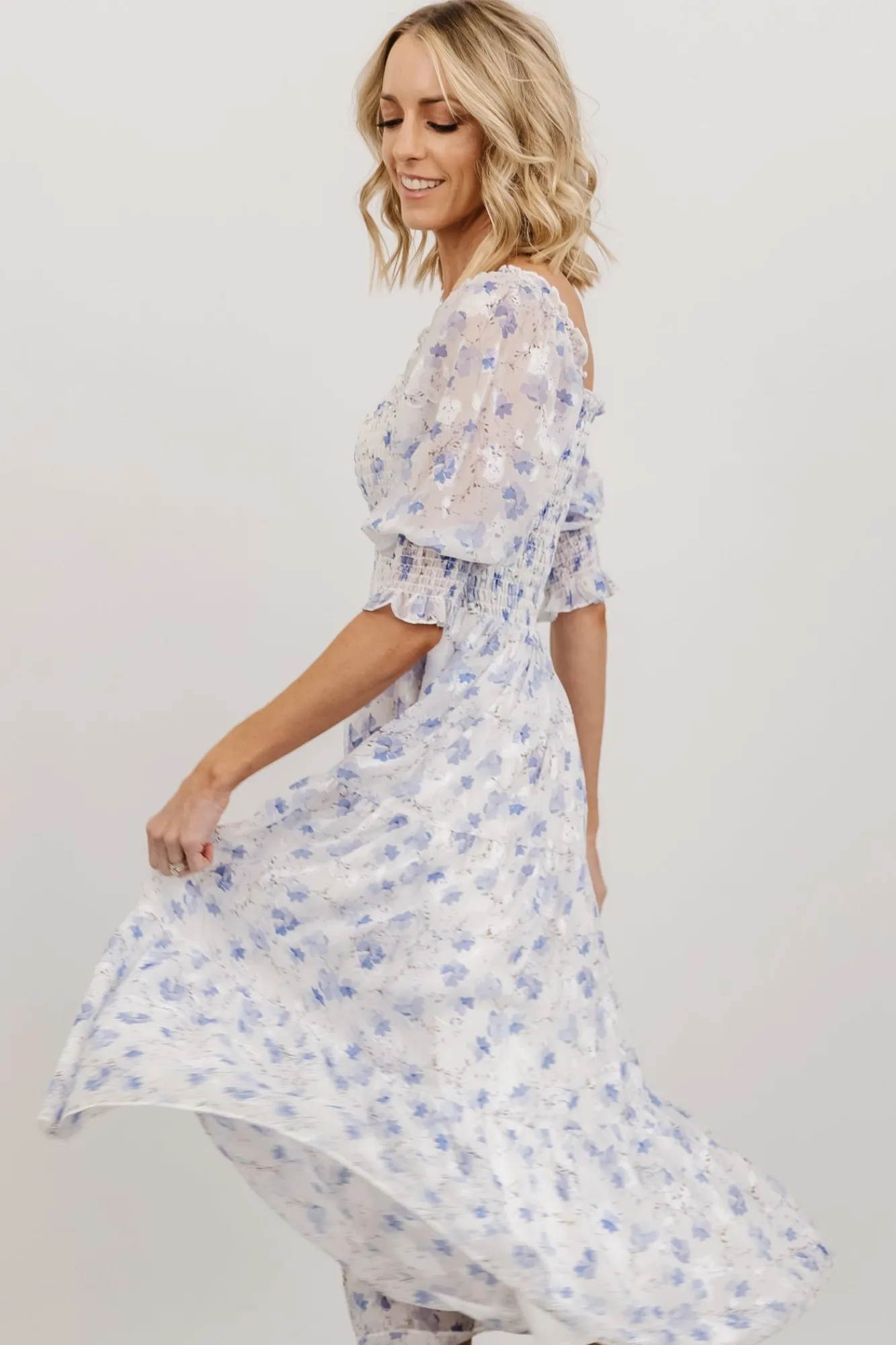 Baltic Born Fabian Jacquard Midi Dress | Blue Floral