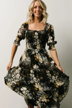 Baltic Born Fabian Jacquard Midi Dress | Black Floral
