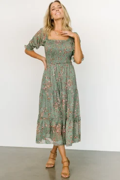 Baltic Born Fabian Jacquard Midi Dress | Eucalyptus + Pink
