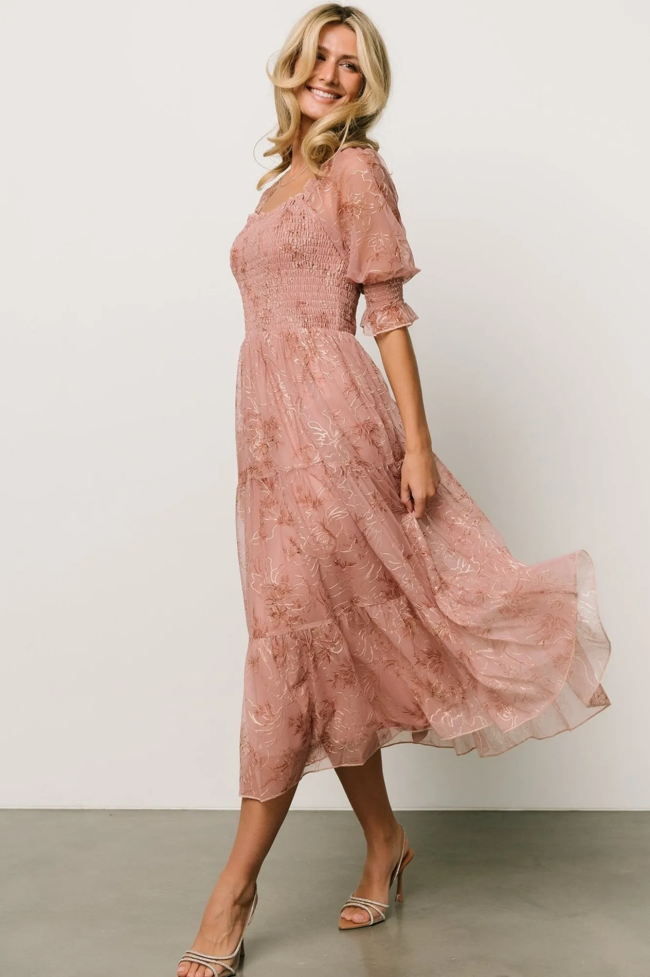 Baltic Born Fabian Jacquard Midi Dress | Mauve + Gold
