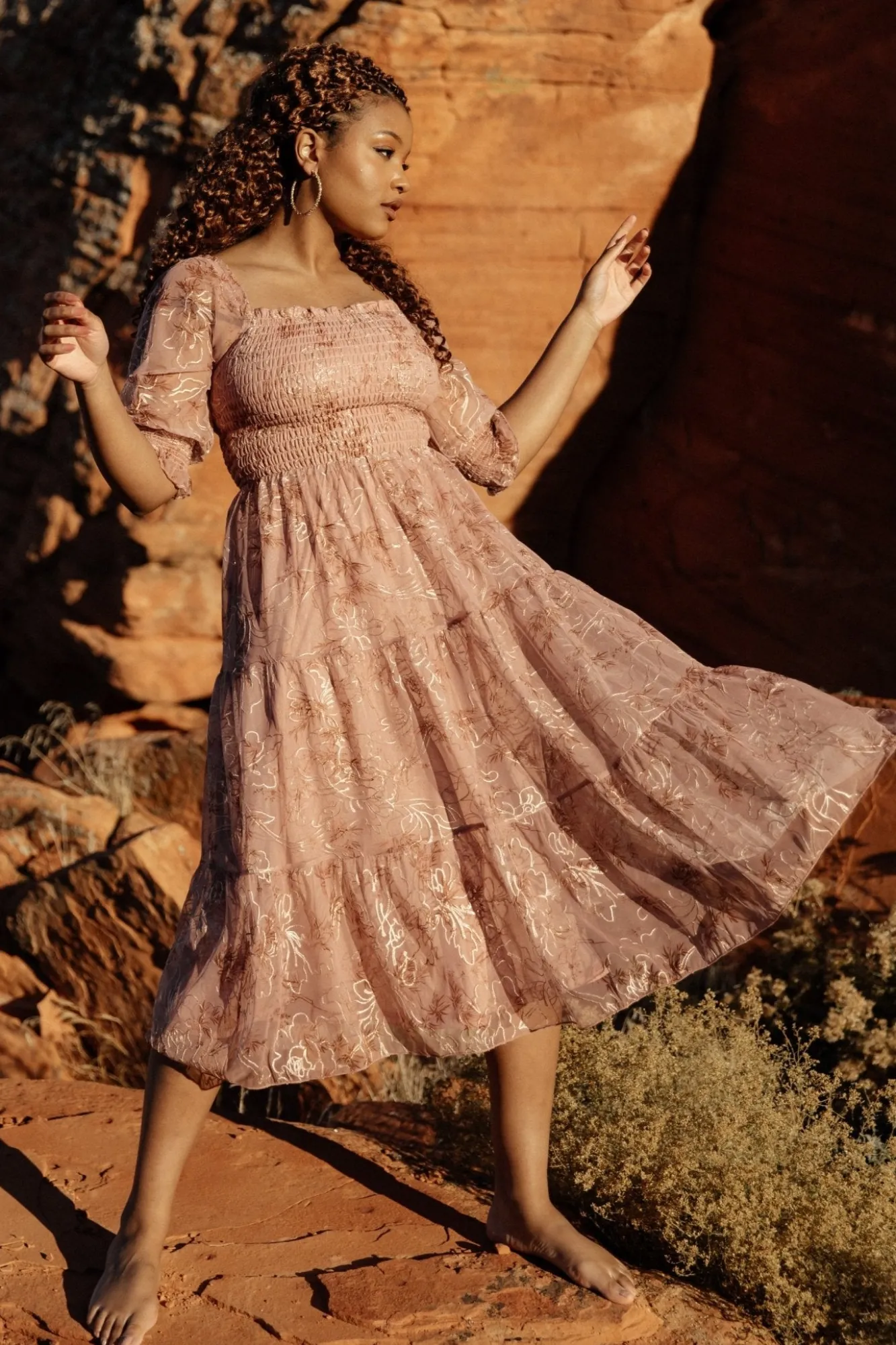 Baltic Born Fabian Jacquard Midi Dress | Mauve + Gold