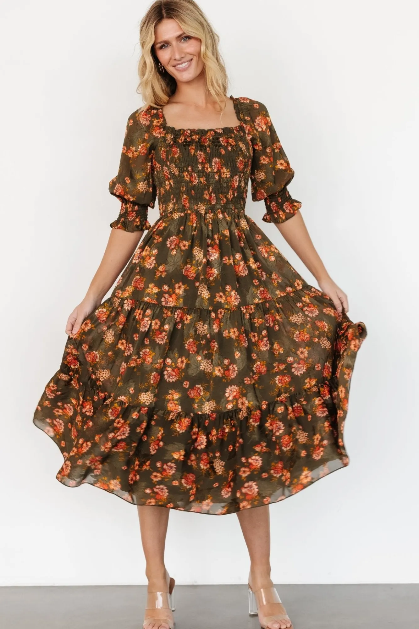 Baltic Born Fabian Jacquard Midi Dress | Olive Floral