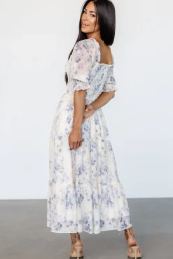 Baltic Born Fabian Jacquard Midi Dress | Cream + Blue Floral
