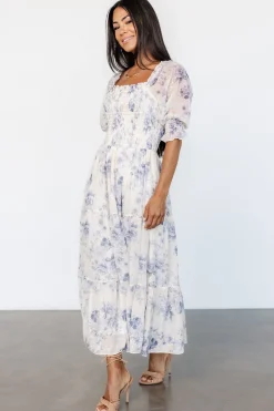 Baltic Born Fabian Jacquard Midi Dress | Cream + Blue Floral