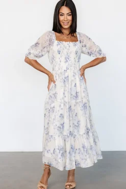 Baltic Born Fabian Jacquard Midi Dress | Cream + Blue Floral