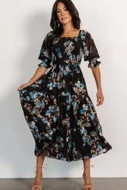 Baltic Born Fabian Jacquard Midi Dress | Black + Blue Multi
