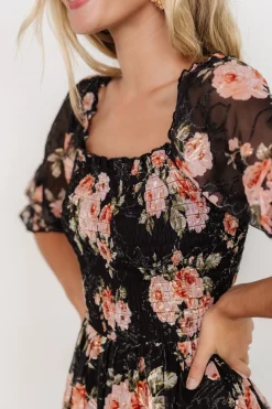 Baltic Born Fabian Jacquard Midi Dress | Peach + Black Floral
