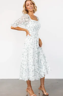 Baltic Born Fabian Jacquard Midi Dress | Off White + Sage Floral