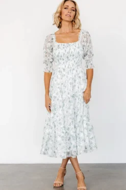 Baltic Born Fabian Jacquard Midi Dress | Off White + Sage Floral