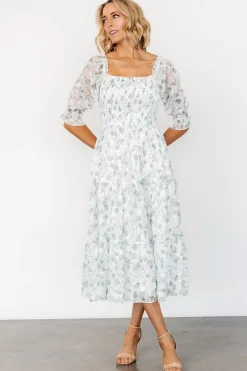 Baltic Born Fabian Jacquard Midi Dress | Off White + Sage Floral