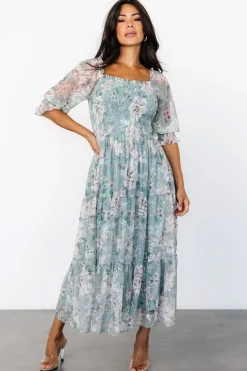 Baltic Born Fabian Jacquard Midi Dress | Light Sage + Blush