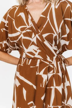 Baltic Born Fantino Faux Wrap Dress | Brown Print