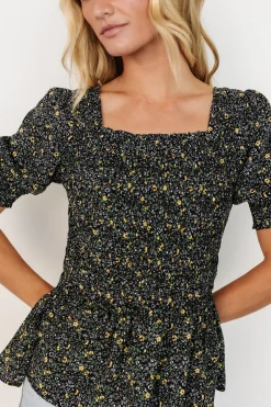 Baltic Born Felice Smocked Top | Black Print