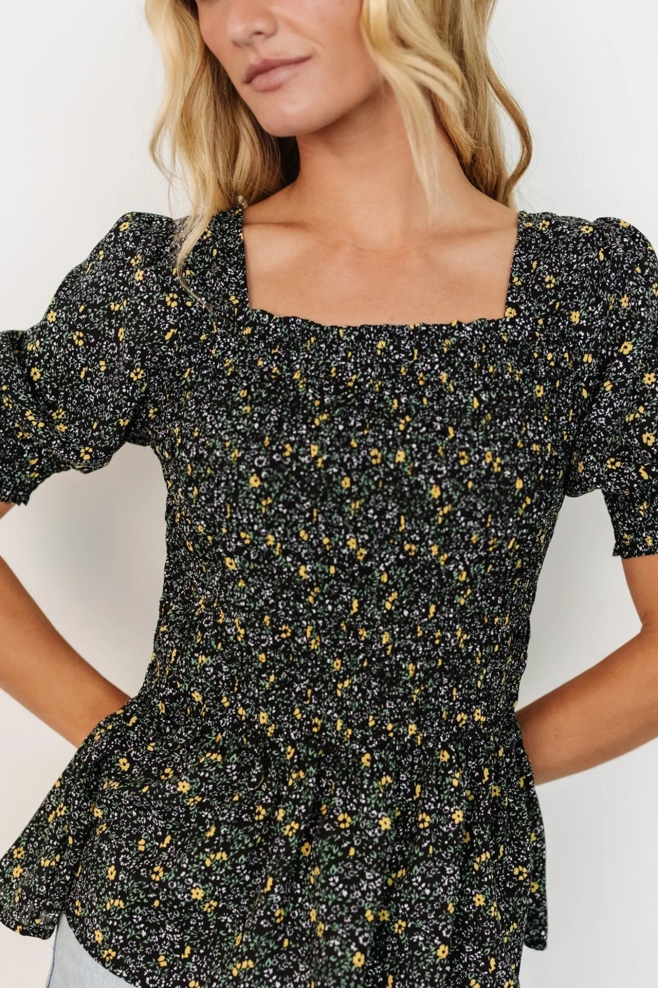 Baltic Born Felice Smocked Top | Black Print