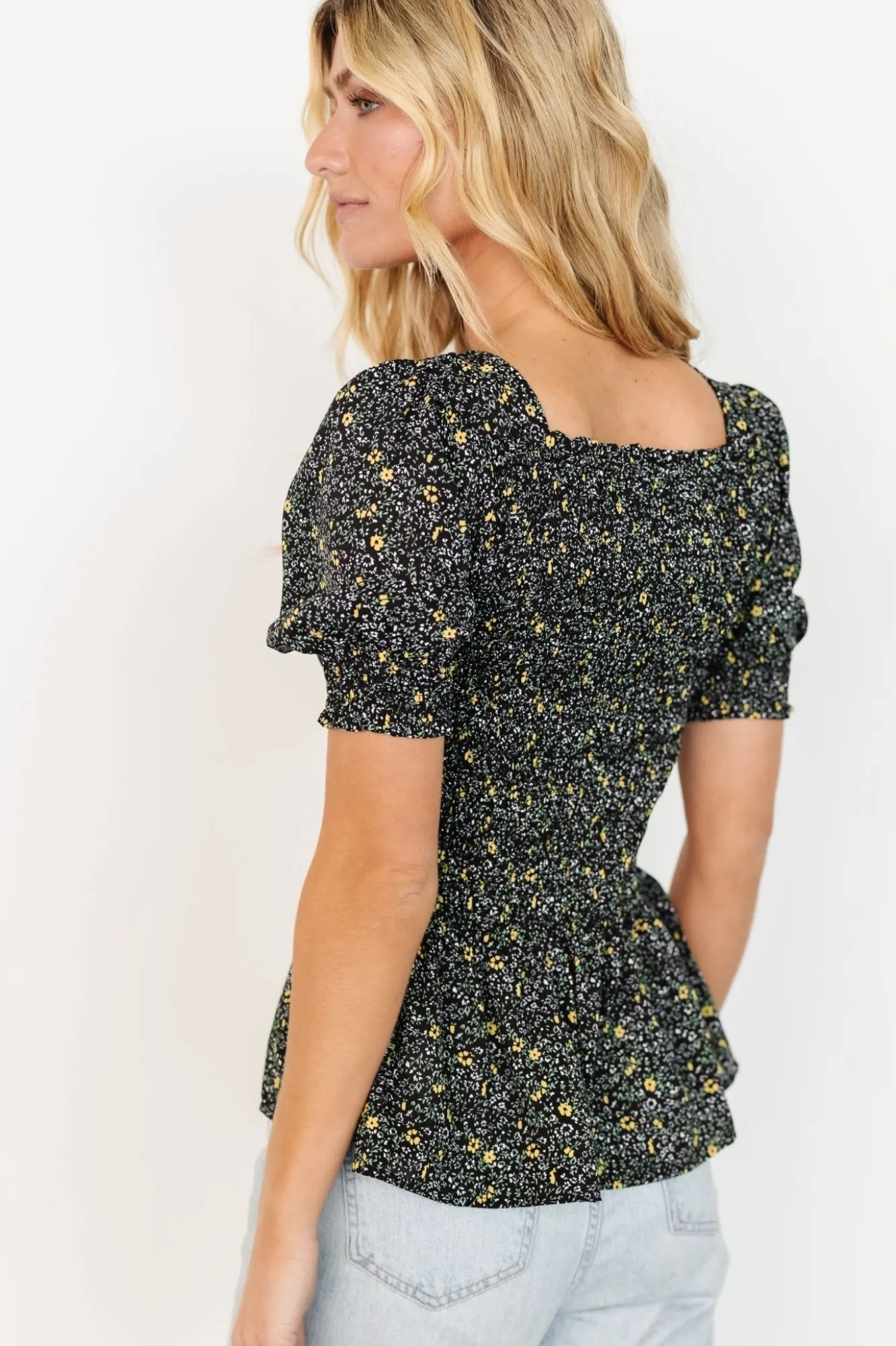 Baltic Born Felice Smocked Top | Black Print