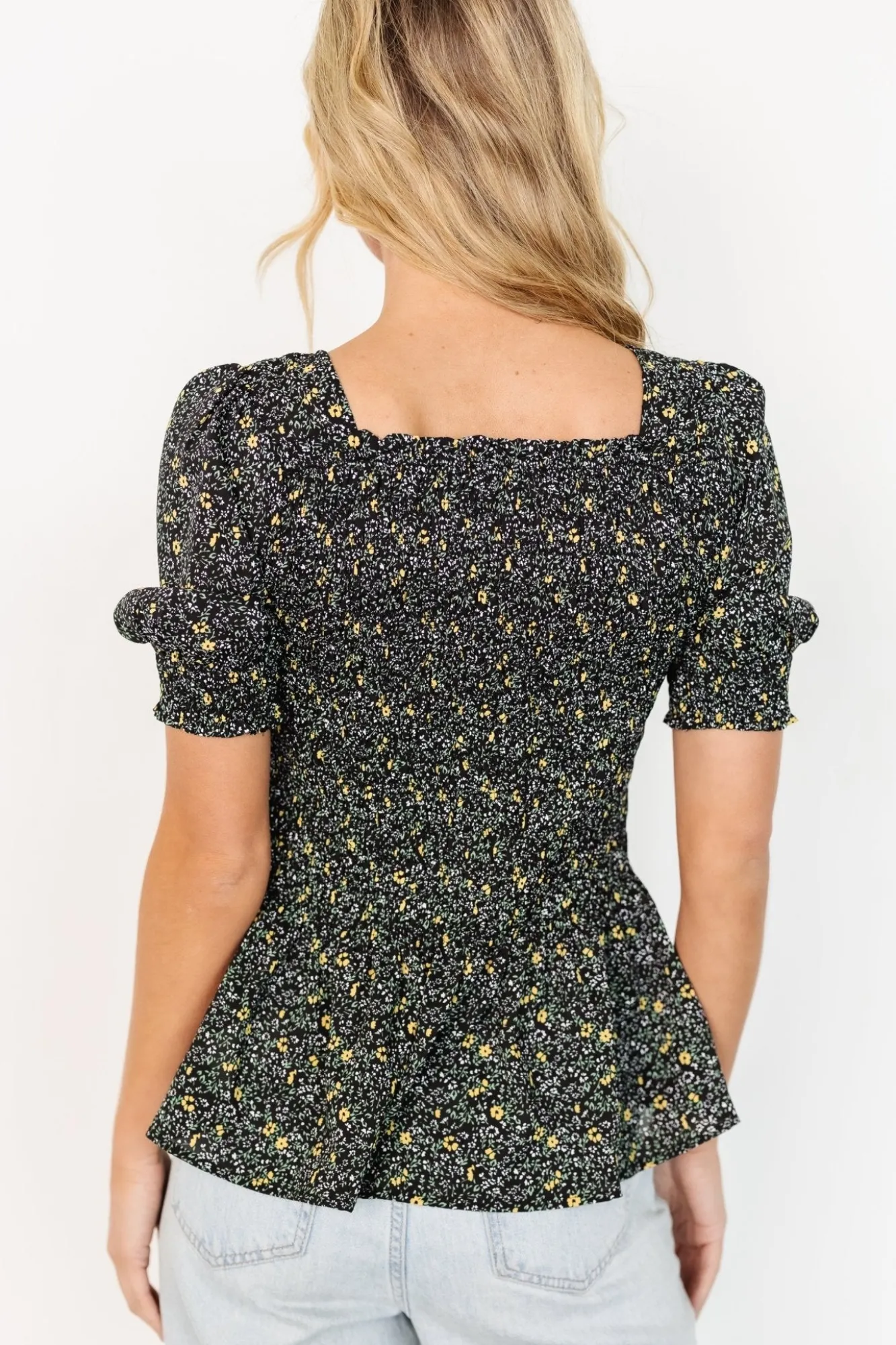 Baltic Born Felice Smocked Top | Black Print