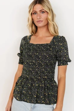 Baltic Born Felice Smocked Top | Black Print