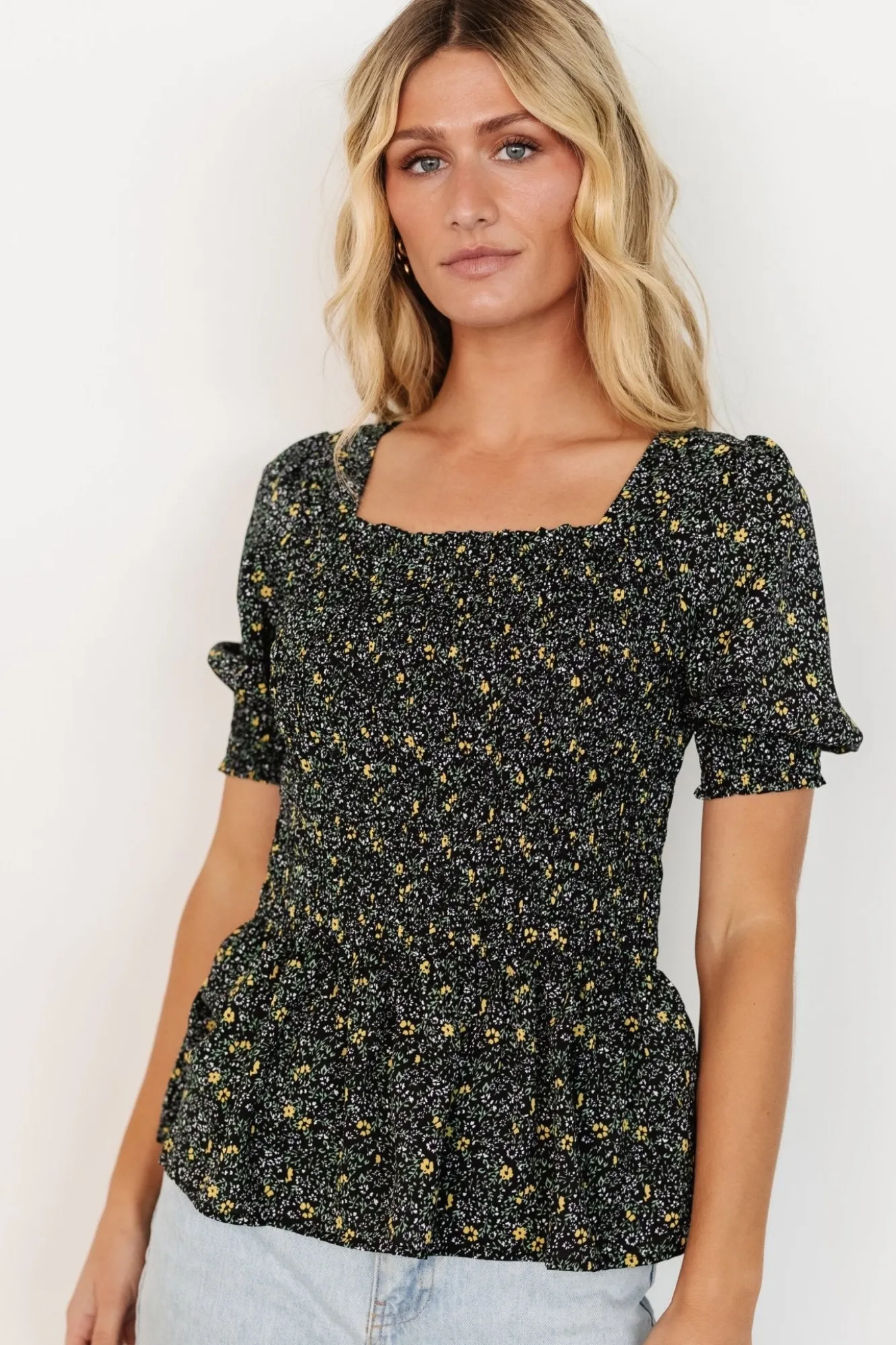 Baltic Born Felice Smocked Top | Black Print