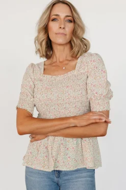 Baltic Born Felice Smocked Top | Cream Print