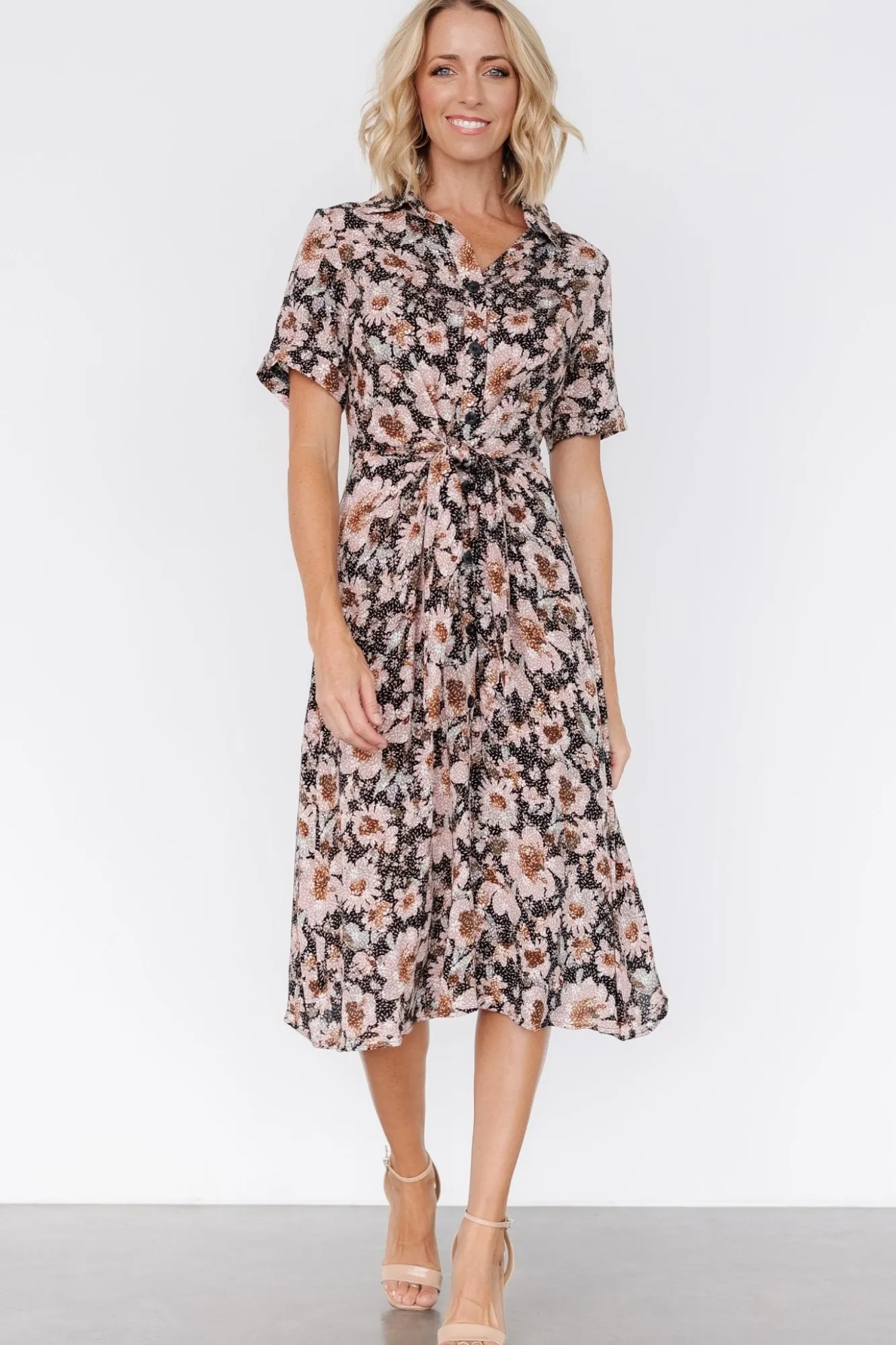 Baltic Born Feya Button Midi Dress | Black + Mauve Floral