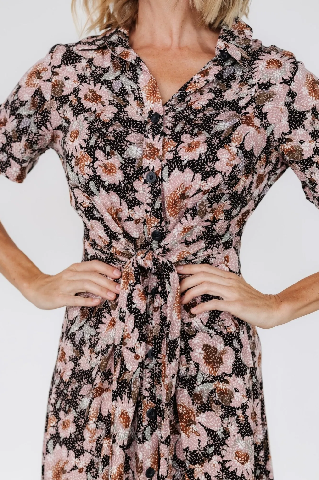 Baltic Born Feya Button Midi Dress | Black + Mauve Floral