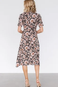 Baltic Born Feya Button Midi Dress | Black + Mauve Floral