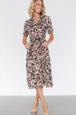 Baltic Born Feya Button Midi Dress | Black + Mauve Floral