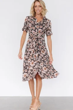 Baltic Born Feya Button Midi Dress | Black + Mauve Floral